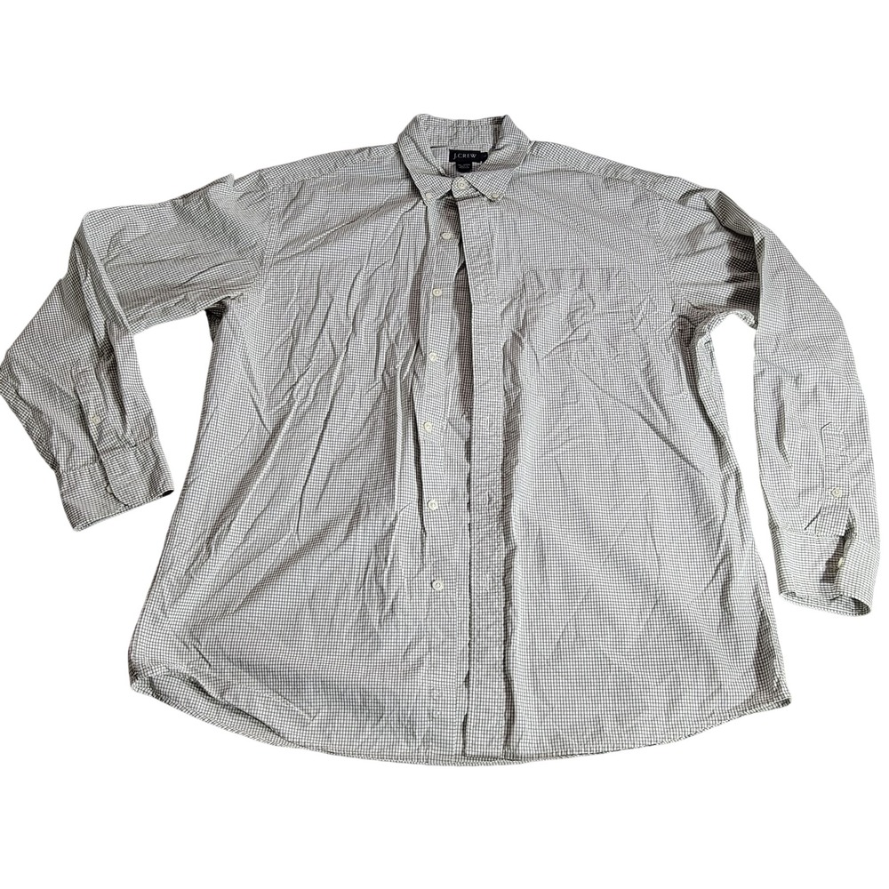 J.Crew Mens Large Olive Green White Micro Check Cotton Button Down Shirt